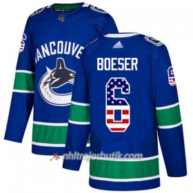 Män Ishockey Vancouver Canucks Tröja Brock Boeser 6 Adidas 2017-2018 Blå USA Flag Fashion Authentic